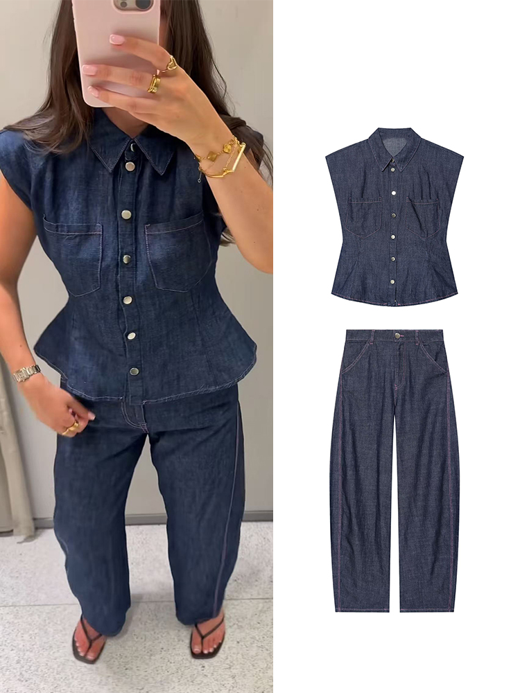 TFMLN Women Denim Pant Set Chi - Shoulder Pad Set In review and price