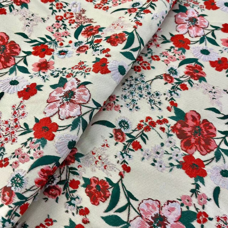 Red Small Floral Jacquard Fabr - Vintage Sewing Textile review and price